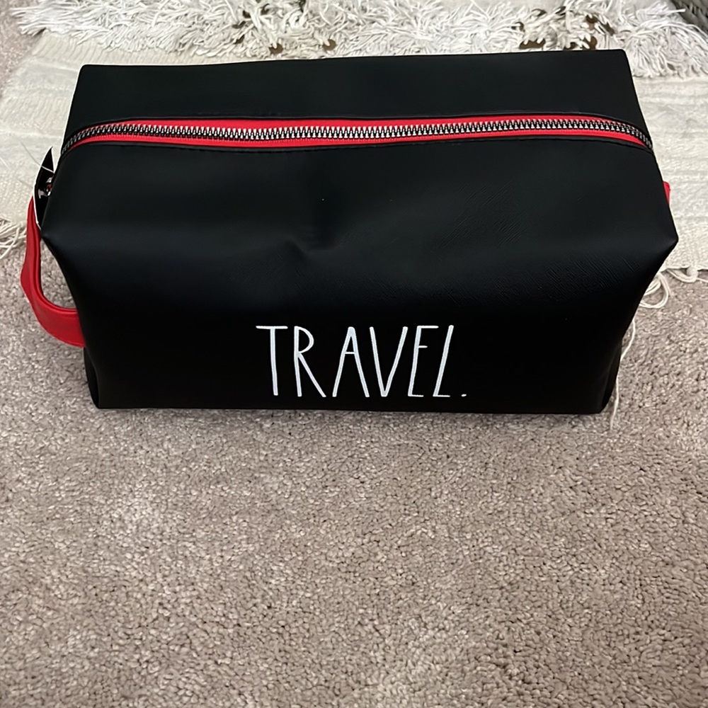 Rae Dunn black with red TRAVEL toiletry bag